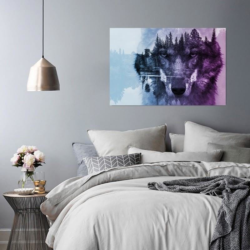 Dekoratīvais panelis - Wolf On The Forest Background Purple  Home Trends Deco