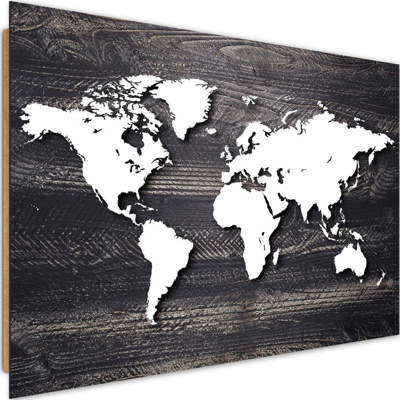 Dekoratīvais panelis - World Map On A Gray Wood  Home Trends Deco