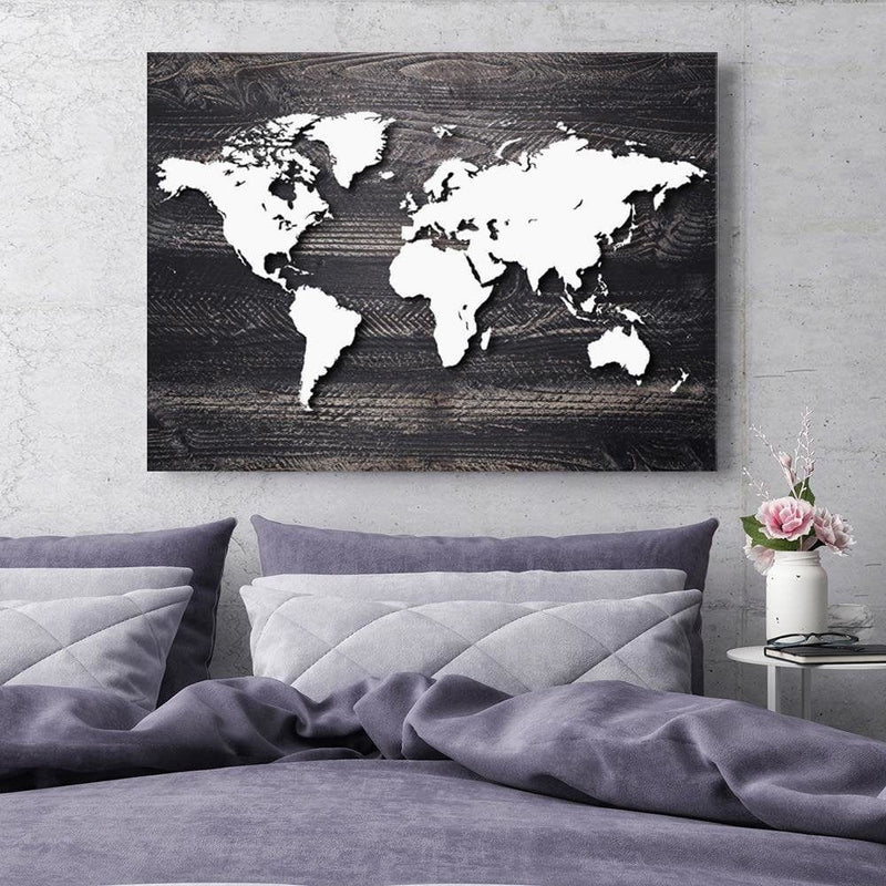 Dekoratīvais panelis - World Map On A Gray Wood  Home Trends Deco