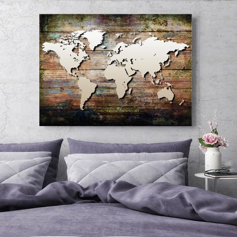 Dekoratīvais panelis - World Map On Old Boards  Home Trends Deco