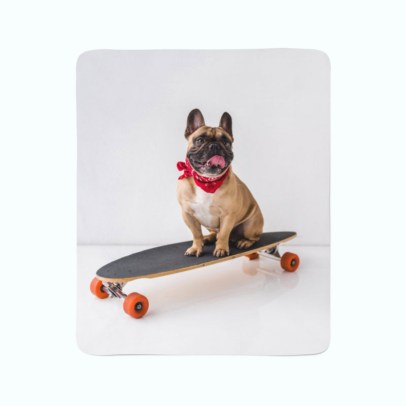 Flīsa pleds French Bulldog on Skateboard E-interjers.lv