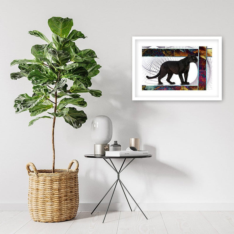 Glezna baltā rāmī - Vigilant Panther  Home Trends DECO