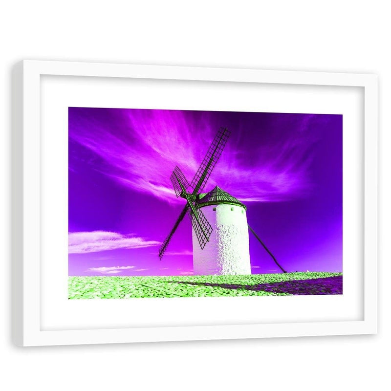 Glezna baltā rāmī - Windmill And Purple Sky  Home Trends DECO