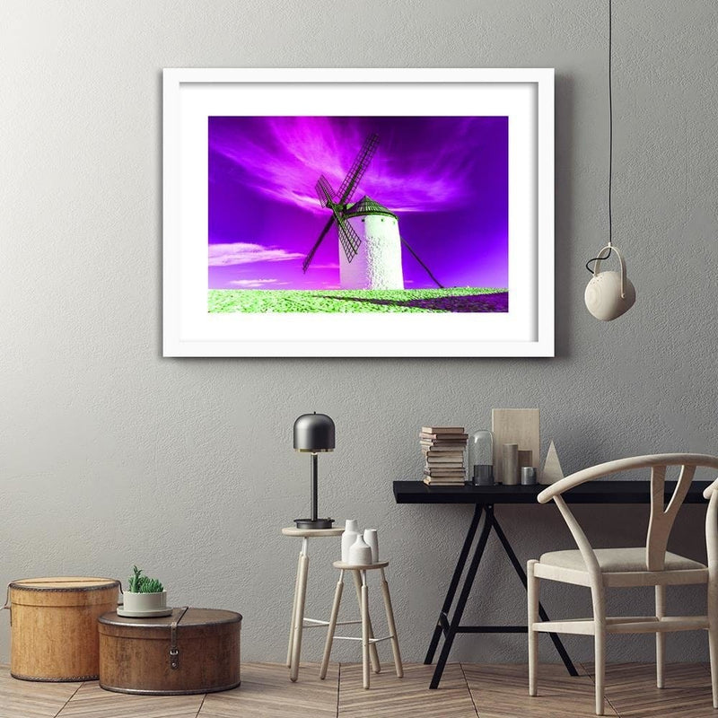 Glezna baltā rāmī - Windmill And Purple Sky  Home Trends DECO