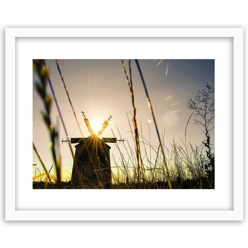 Glezna baltā rāmī - Windmill At Sunset 3  Home Trends DECO