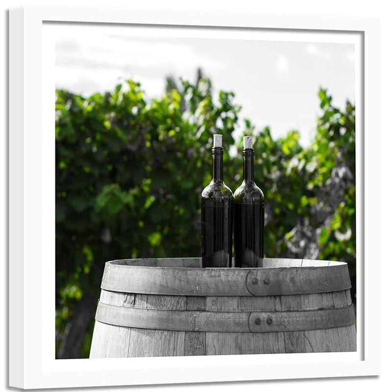 Glezna baltā rāmī - Wine Bottles On The Barrel 2  Home Trends DECO