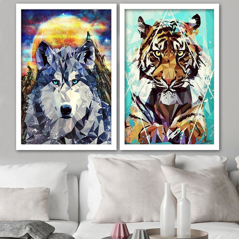 Glezna baltā rāmī - Wolf On A Background Of Mountains  Home Trends DECO