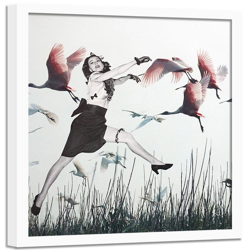 Glezna baltā rāmī - Woman And Geese  Home Trends DECO