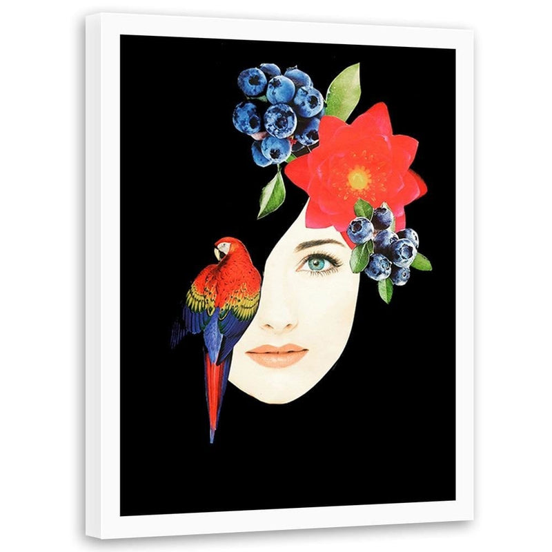 Glezna baltā rāmī - Woman Face With Flowers  Home Trends DECO