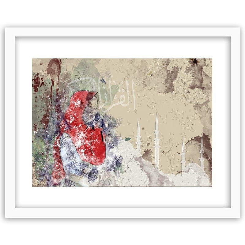 Glezna baltā rāmī - Woman In Red Headscarf  Home Trends DECO