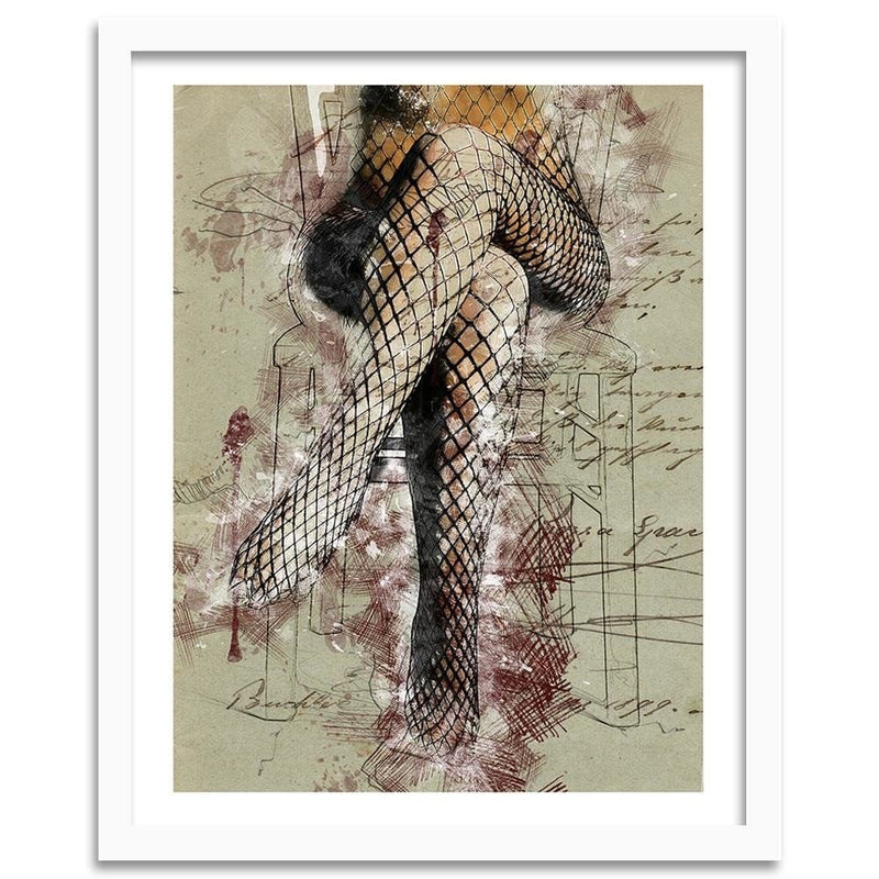 Glezna baltā rāmī - Woman's Legs In Fishnets Abstraction  Home Trends DECO