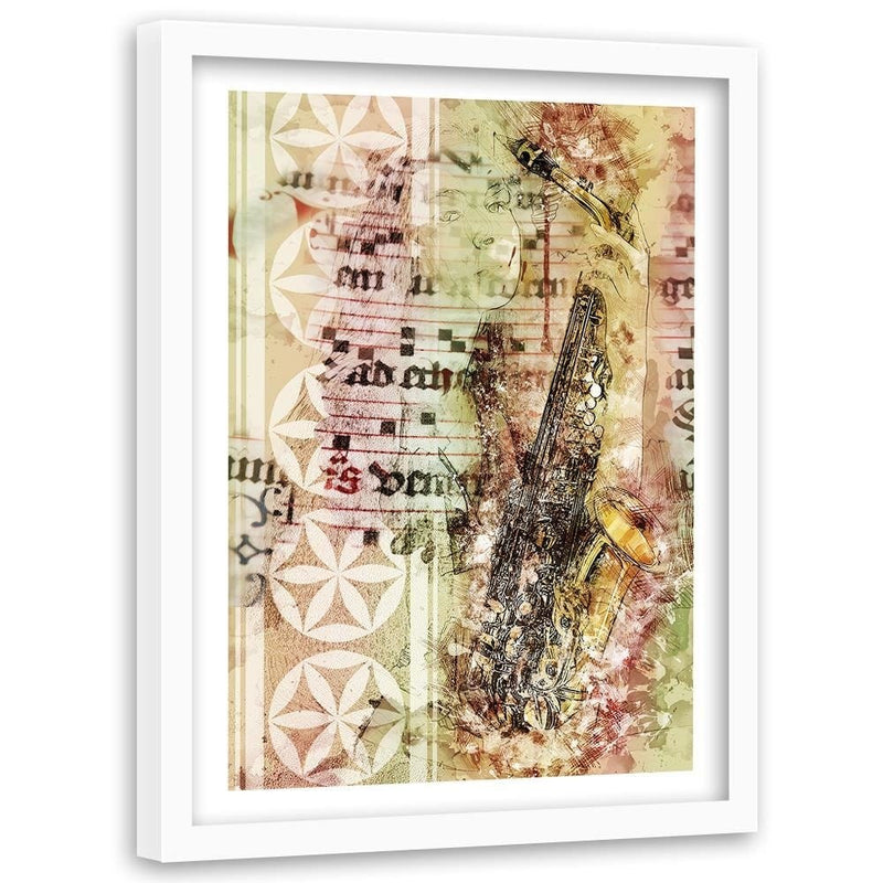 Glezna baltā rāmī - Woman With Saxophone Abstraction  Home Trends DECO