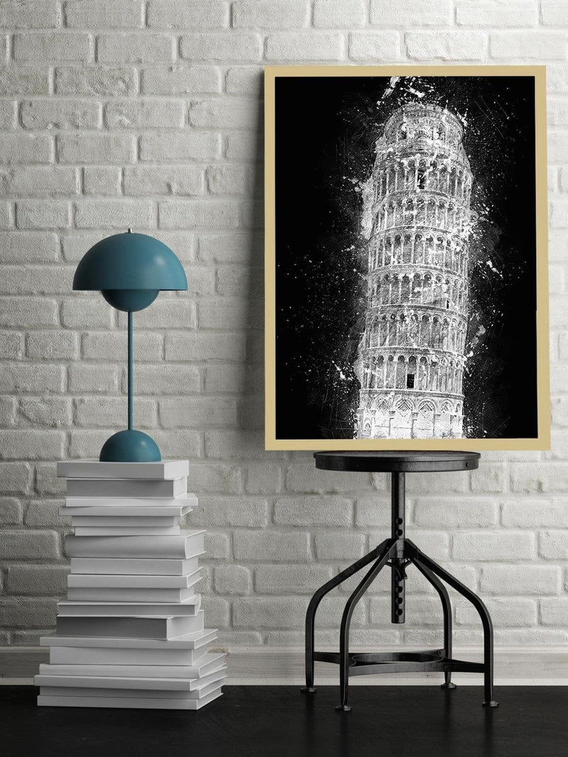 Glezna bēšā rāmī - Leaning Tower Of Pisa At Night  Home Trends DECO