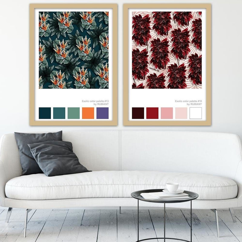 Glezna bēšā rāmī - Leaves Exotic Red  Home Trends DECO