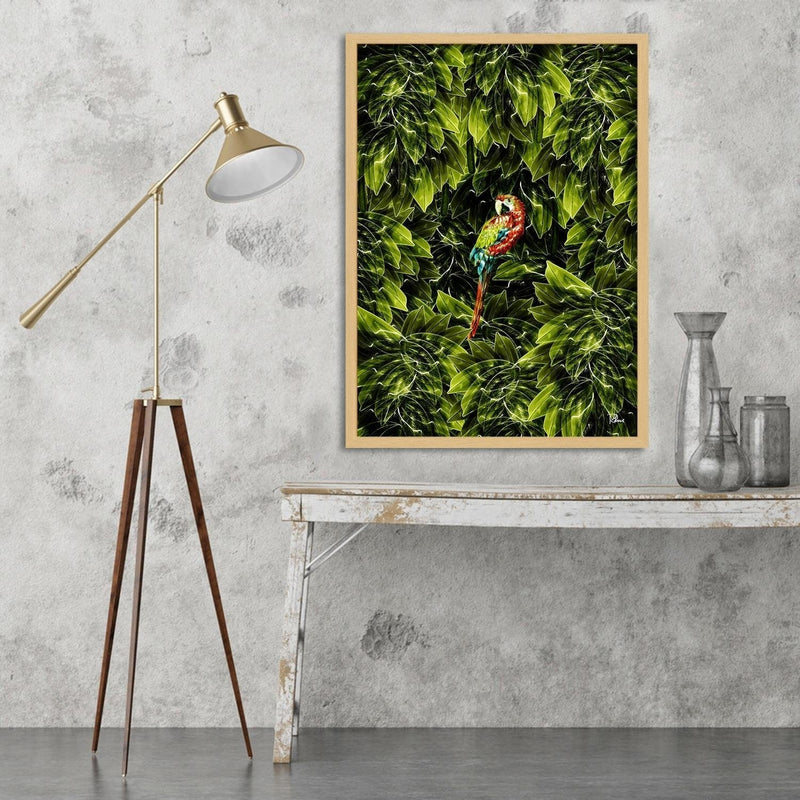 Glezna bēšā rāmī - Macaw Tropical Green  Home Trends DECO