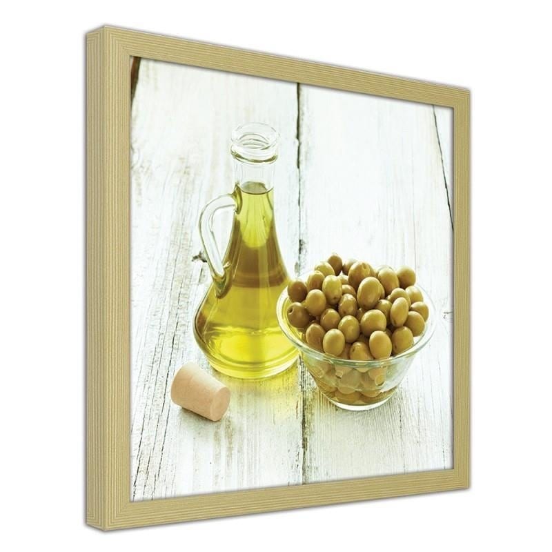 Glezna bēšā rāmī - Olives in a bowl and oil  Home Trends DECO