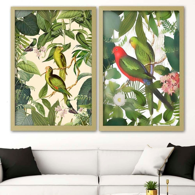 Glezna bēšā rāmī - Parrots In The Leaves  Home Trends DECO