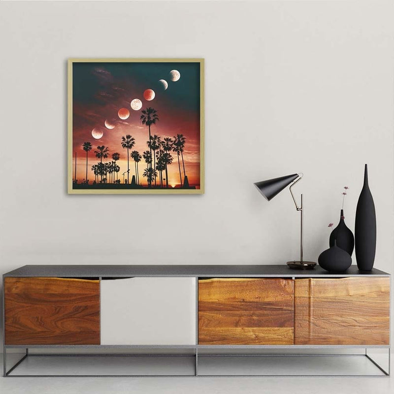 Glezna bēšā rāmī - Phases Of The Moon Over Palm Trees  Home Trends DECO