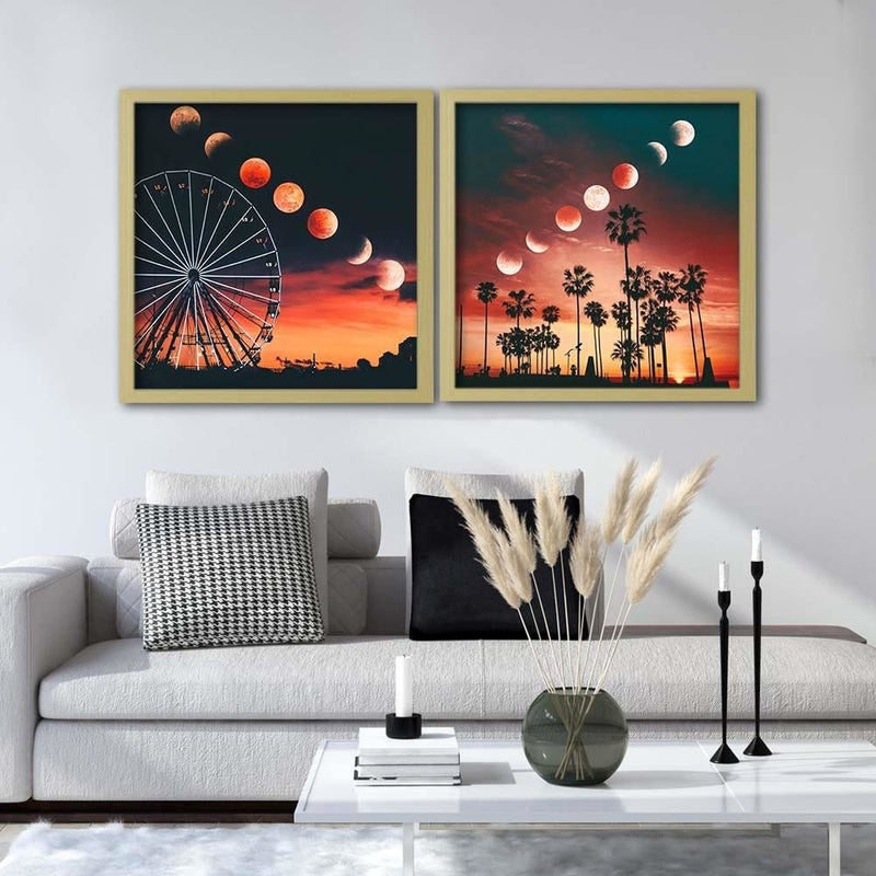 Glezna bēšā rāmī - Phases Of The Moon Over Palm Trees  Home Trends DECO