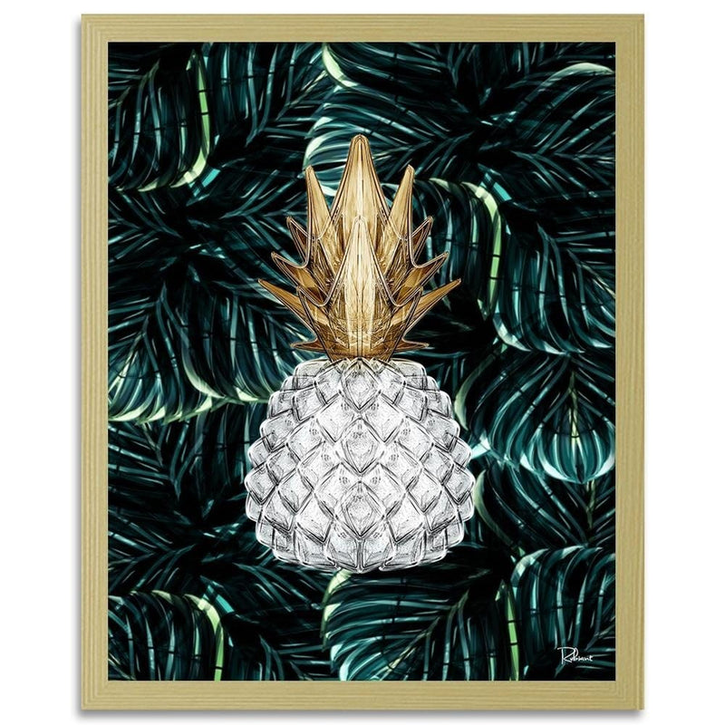 Glezna bēšā rāmī - Pineapple Image Tropical Green  Home Trends DECO