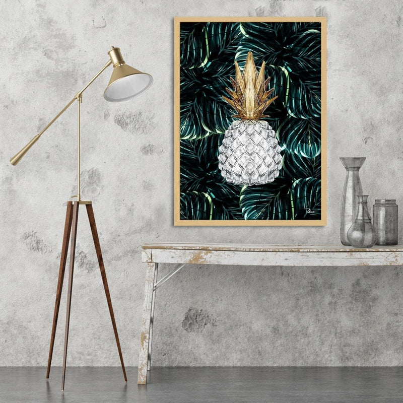 Glezna bēšā rāmī - Pineapple Image Tropical Green  Home Trends DECO