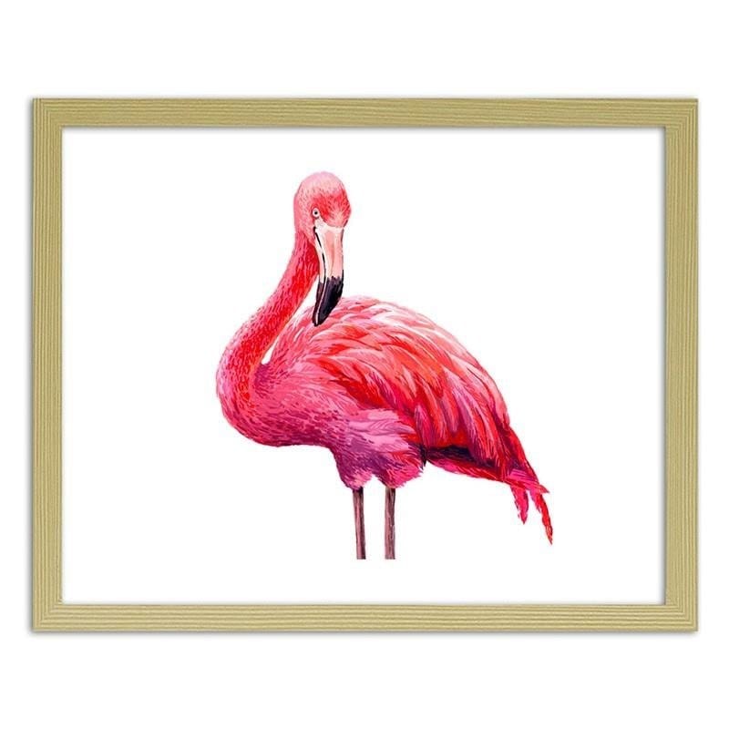 Glezna bēšā rāmī - Realistic illustration of a pink flamingo  Home Trends DECO