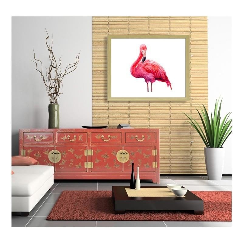 Glezna bēšā rāmī - Realistic illustration of a pink flamingo  Home Trends DECO