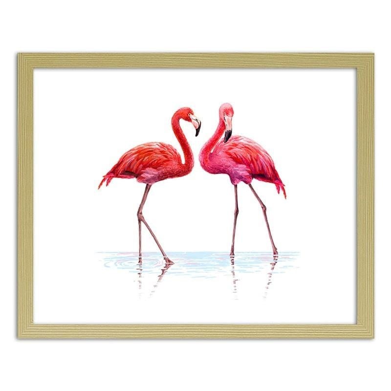 Glezna bēšā rāmī - Realistic illustration of flamingos standing in the water  Home Trends DECO