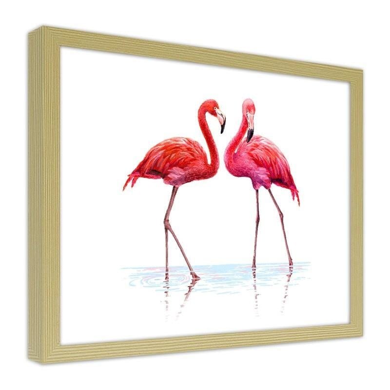 Glezna bēšā rāmī - Realistic illustration of flamingos standing in the water  Home Trends DECO