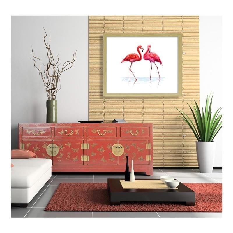 Glezna bēšā rāmī - Realistic illustration of flamingos standing in the water  Home Trends DECO