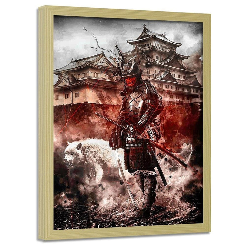 Glezna bēšā rāmī - Samurai And White Wolf  Home Trends DECO