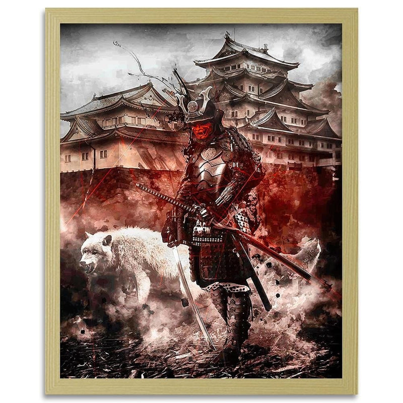 Glezna bēšā rāmī - Samurai And White Wolf  Home Trends DECO