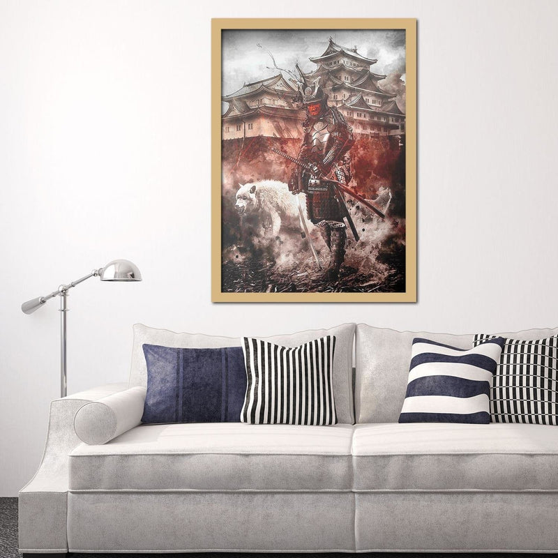 Glezna bēšā rāmī - Samurai And White Wolf  Home Trends DECO