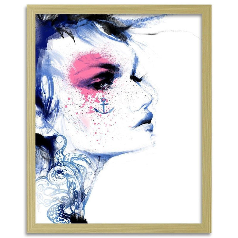 Glezna bēšā rāmī - Tattoo Woman Blue  Home Trends DECO