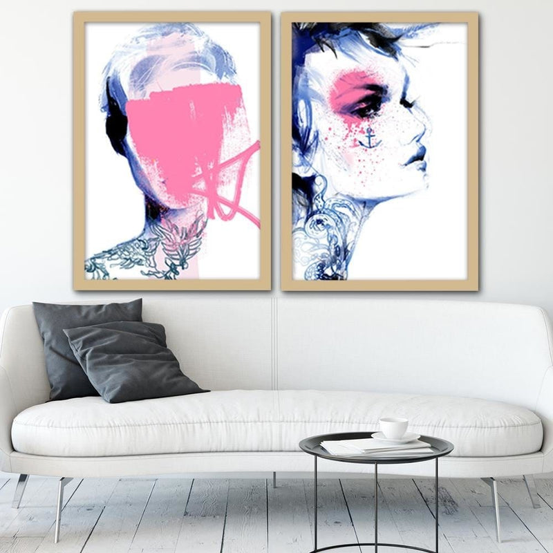 Glezna bēšā rāmī - Tattoo Woman Blue  Home Trends DECO