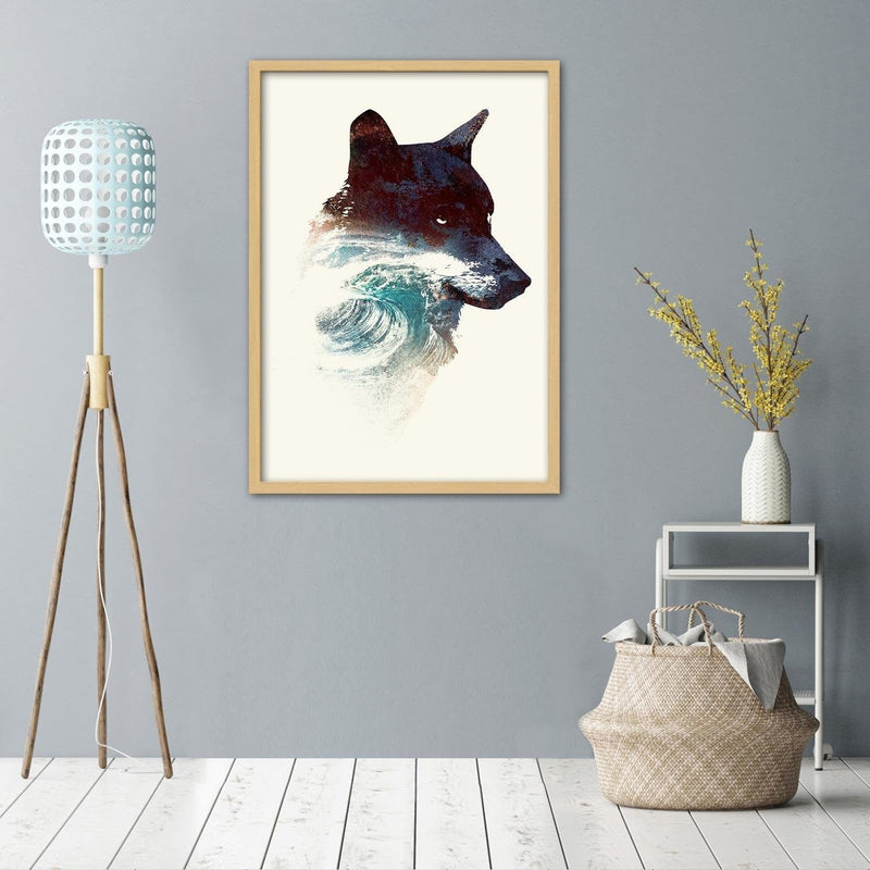 Glezna bēšā rāmī - The Wolf And The Waves  Home Trends DECO