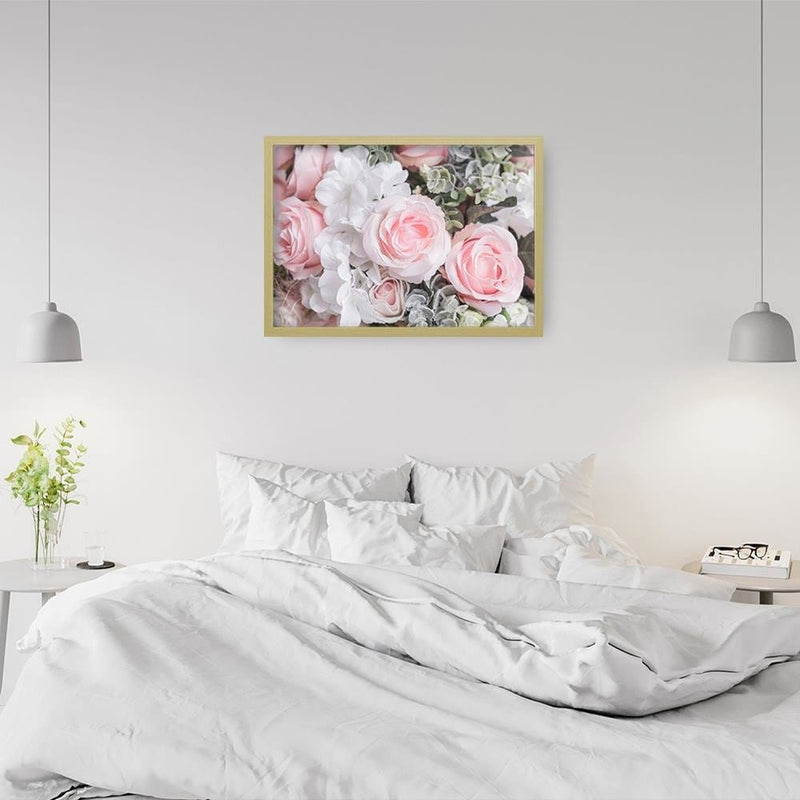 Glezna bēšā rāmī - White And Pink Flowers  Home Trends DECO