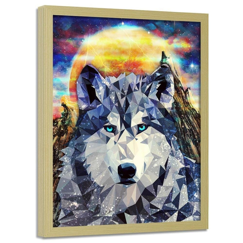 Glezna bēšā rāmī - Wolf On A Background Of Mountains  Home Trends DECO