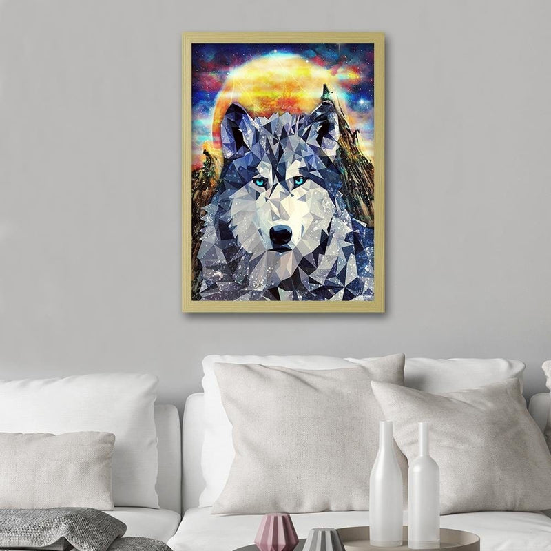 Glezna bēšā rāmī - Wolf On A Background Of Mountains  Home Trends DECO