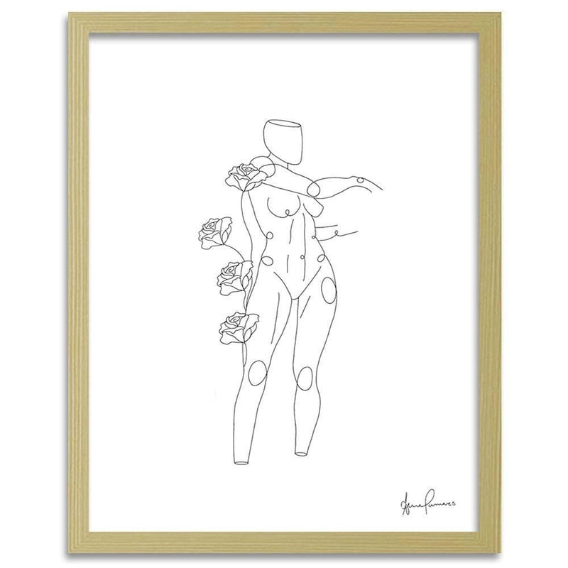 Glezna bēšā rāmī - Woman And Roses Minimalism  Home Trends DECO