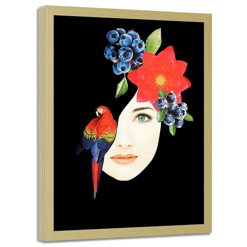 Glezna bēšā rāmī - Woman Face With Flowers  Home Trends DECO