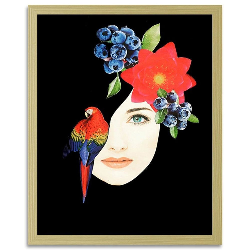 Glezna bēšā rāmī - Woman Face With Flowers  Home Trends DECO