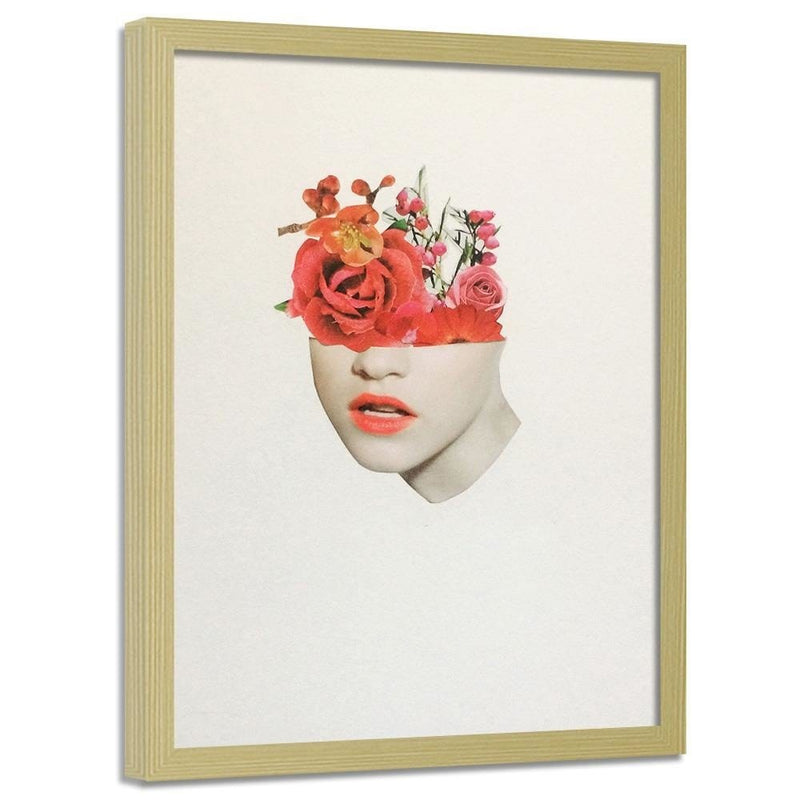 Glezna bēšā rāmī - Woman Face With Red Roses  Home Trends DECO