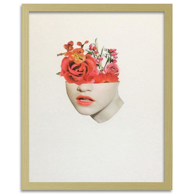 Glezna bēšā rāmī - Woman Face With Red Roses  Home Trends DECO