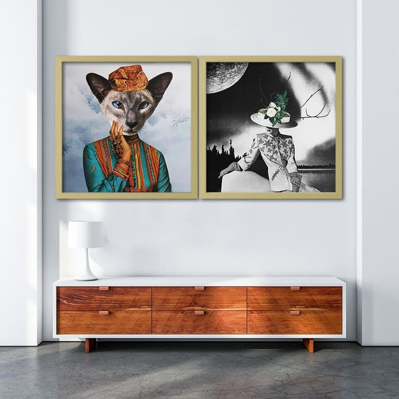 Glezna bēšā rāmī - Woman With A Cat's Head  Home Trends DECO