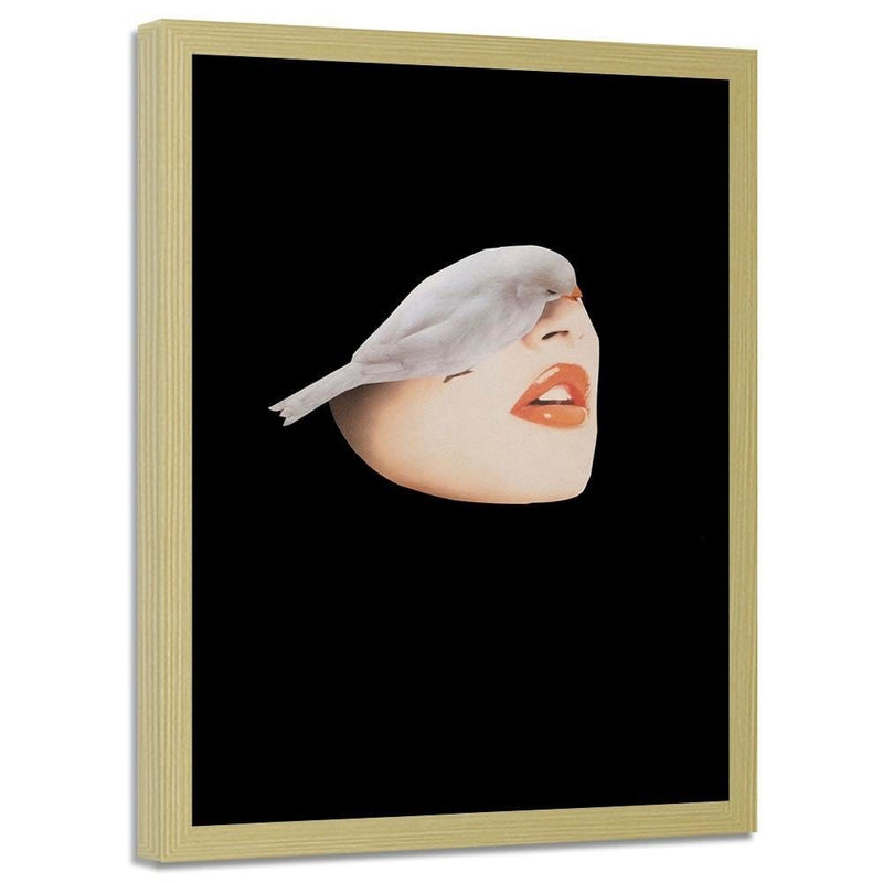 Glezna bēšā rāmī - Woman With Bird Black  Home Trends DECO