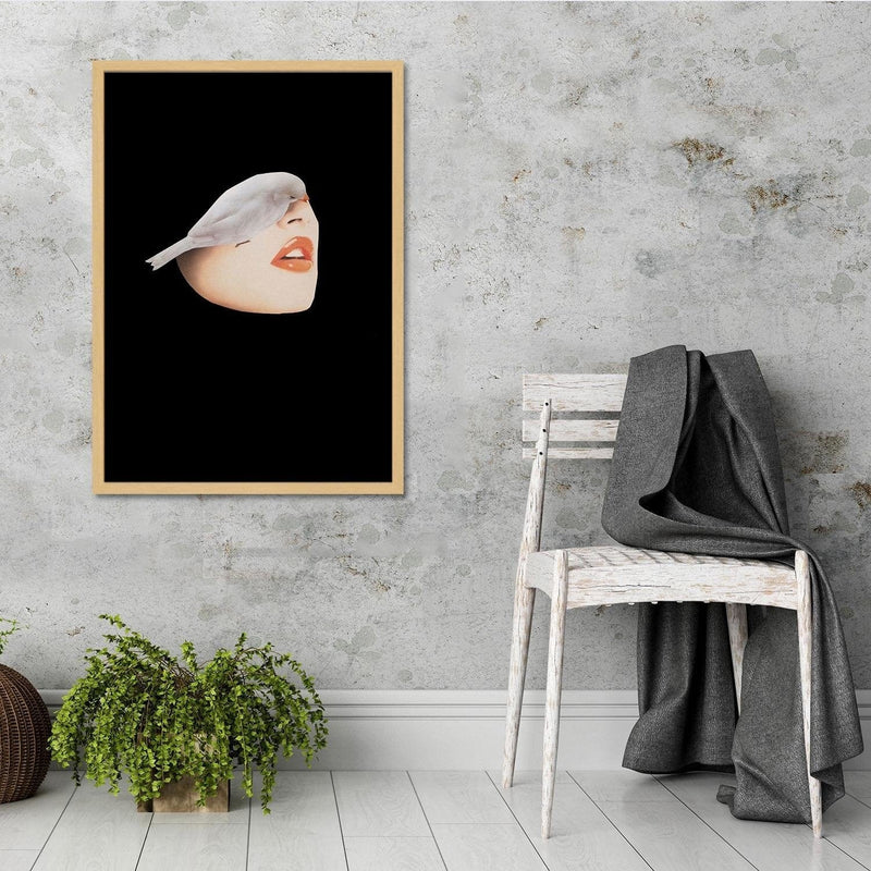 Glezna bēšā rāmī - Woman With Bird Black  Home Trends DECO