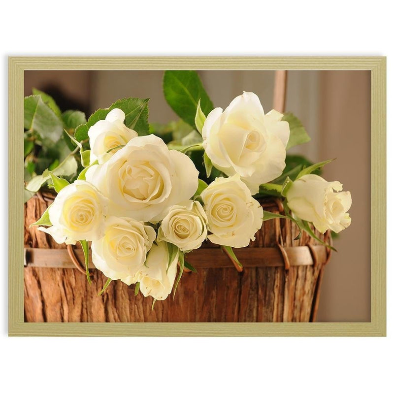 Glezna bēšā rāmī - Yellow Flowers In The Basket  Home Trends DECO