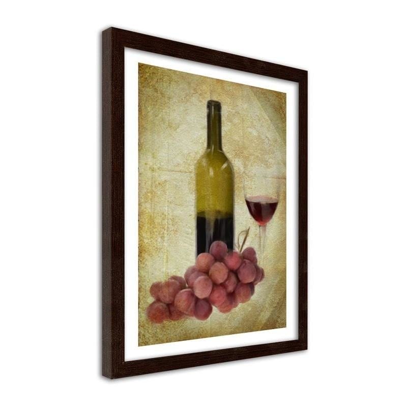 Glezna brūnā rāmī - A bottle of wine and grapes  Home Trends DECO