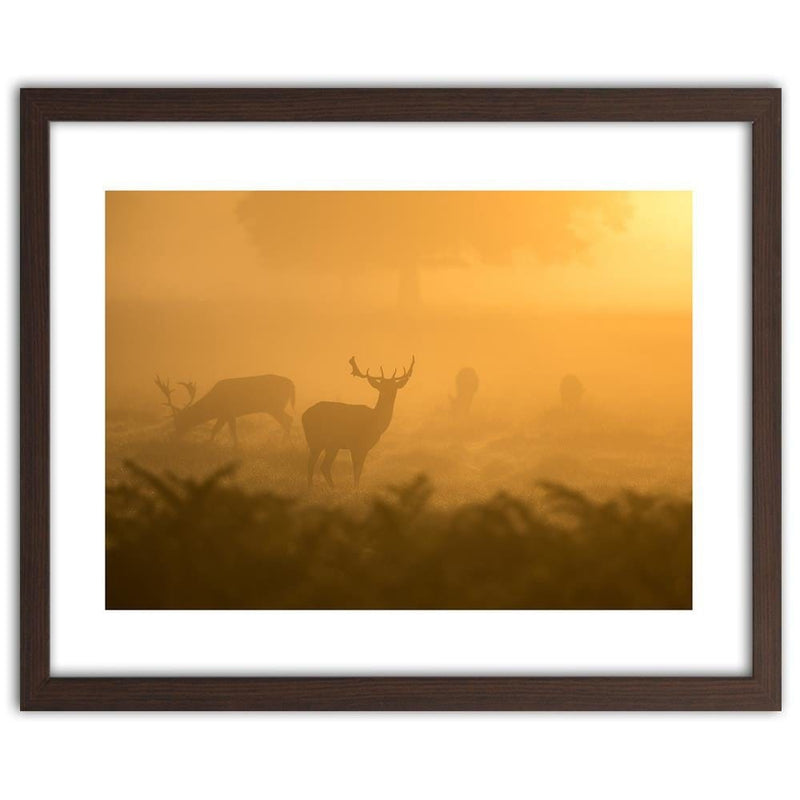 Glezna brūnā rāmī - A Herd Of Deer At Dawn  Home Trends DECO